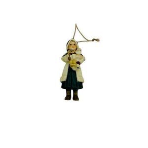 Jan Hagara Ornament 1984 Victorian Little Girl Holding A Teddy Bear & Santa‎ VTG